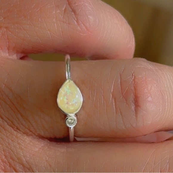 Sterling Silver Opal Teardrop Ring with Sparkling Accent - Picture 13 of 13